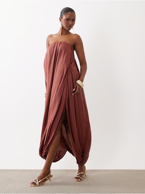 Asos Strapless Draped Maxi Dress In Rust